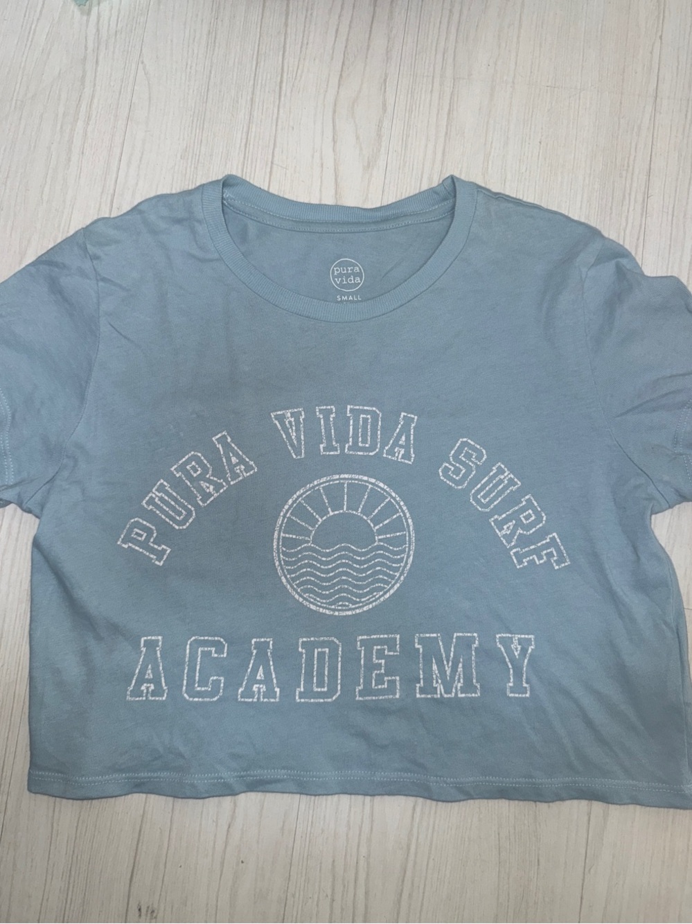 Pura Vida Light Blue Surf Academy Crop Tee